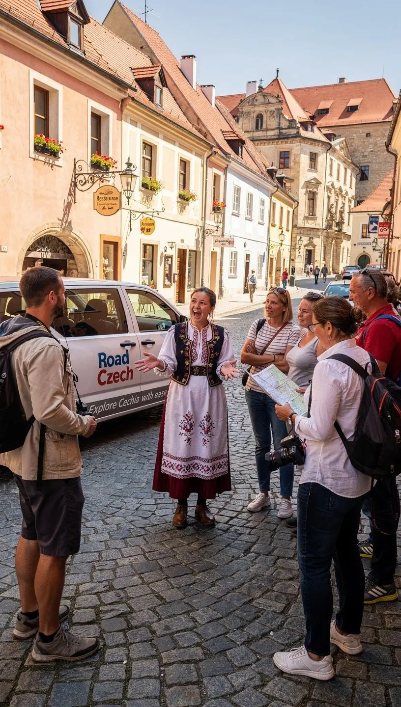 Západ slunce nad českými horami z pohledu řidiče.